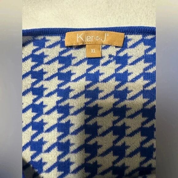 Kier + J 100% Cashmere Sweater | Blue and White Houndsthooth print | Size xl - Picture 6 of 11